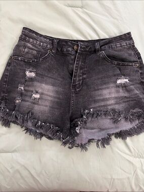 Women's Distressed Black Denim Shorts